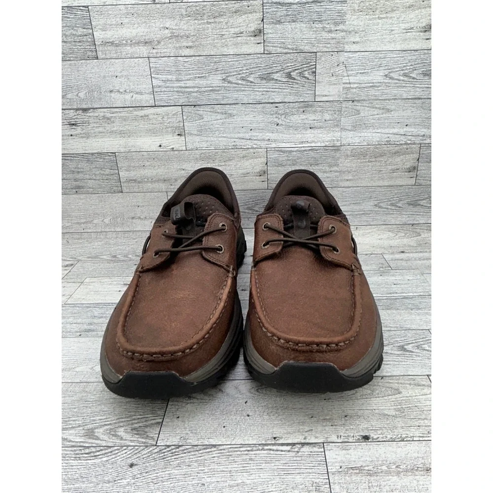 Skechers Slip-ins Expected Arago Brown Leather Boat Shoes 205188WW Men Sz 8.5WW‎